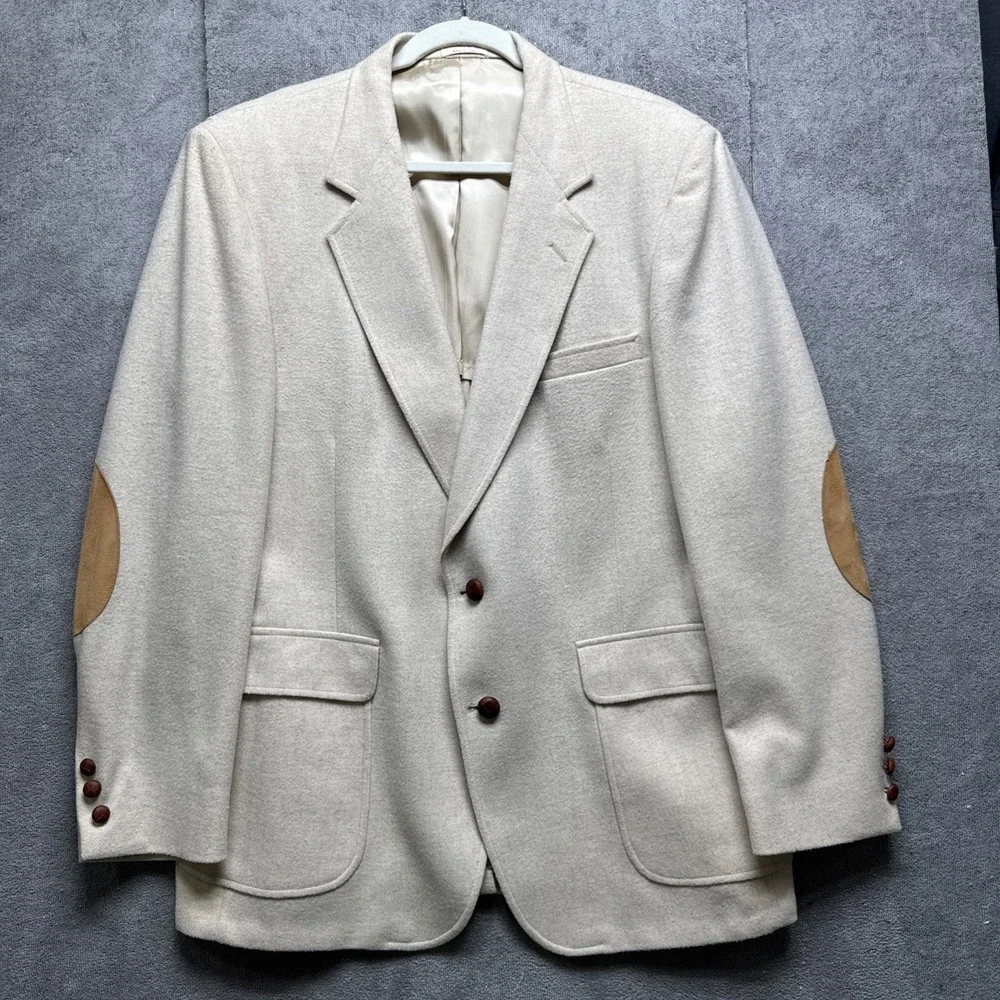 Bachrach Blazer Mens 42R‎ Tan Elbow Patches Sport Coat Jacket Office Wedding
